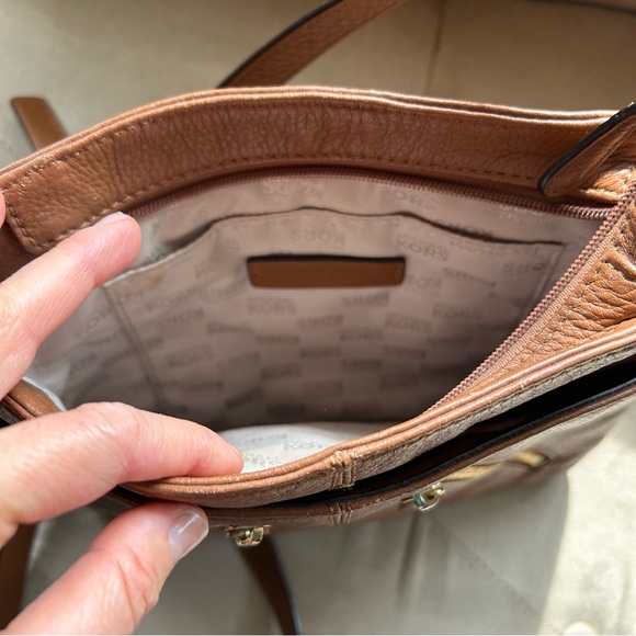 Michael Kors Cognac Brown Gold Leather Crossbody Purse - Picture 5 of 8
